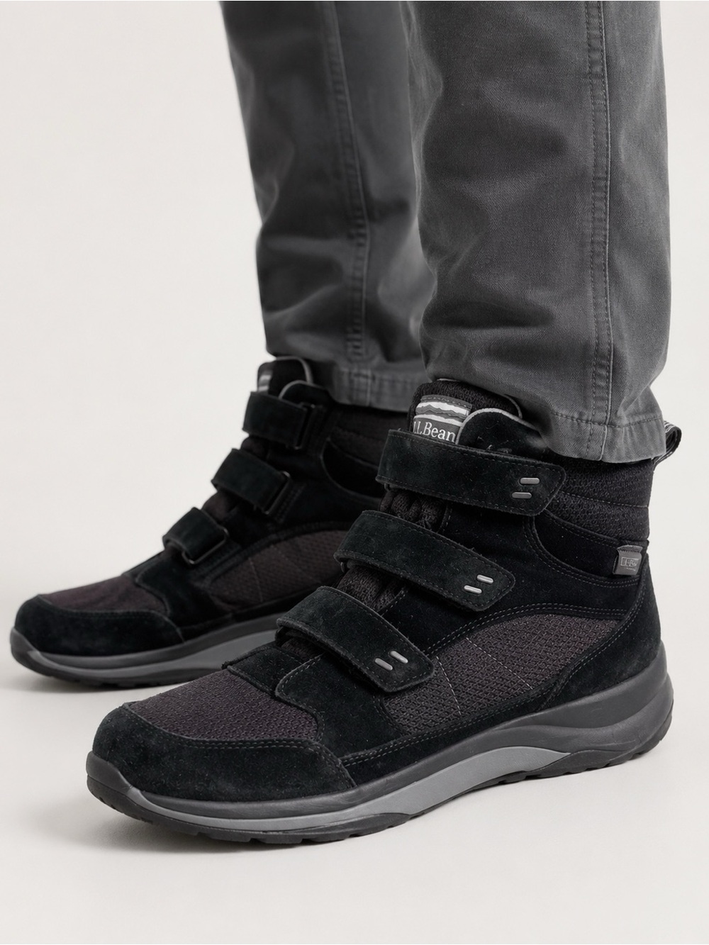 L.L. Bean Men Black Suede Waterproof Primaloft Velcro Winter Boots US8.5 Outdoor